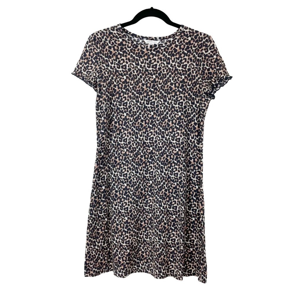 American Eagle Woman's L Brown & Black Leopard Print Short Sleeve A Line Dress